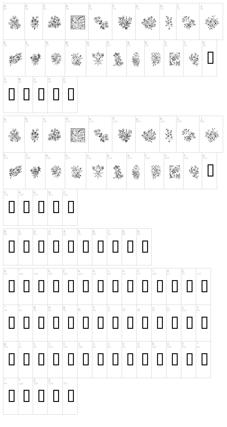 KR Floral Color Me font map